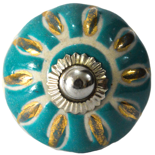 Hand Painted Sapphire color with leaf design Ceramic Knob / Drawer Pulls (Lot 2)