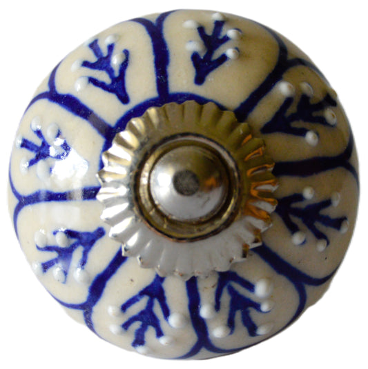 Hand Painted White with Blue Designed Dotted Ceramic Knob / Drawer Pulls (Lot 2)