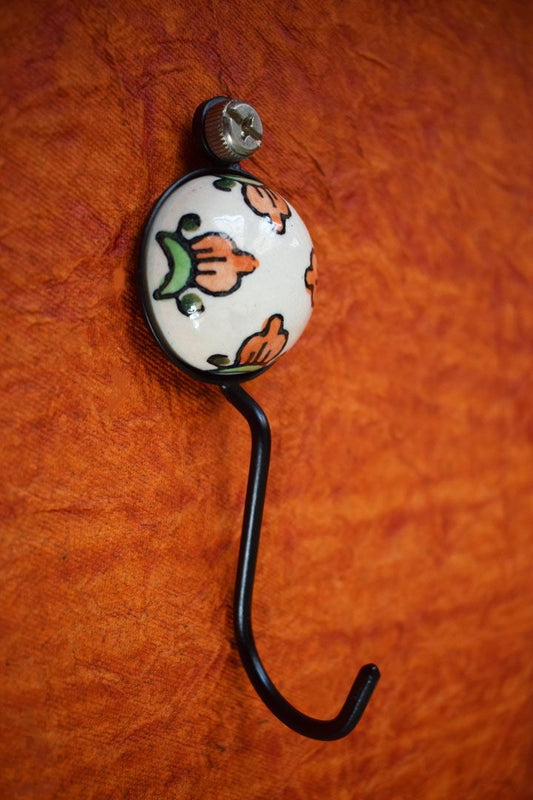 Hand Painted Floral Wall Hook with Boho Design