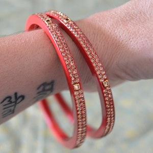 From India's Handmade Glossy Lac Bangles with stones (Pair)