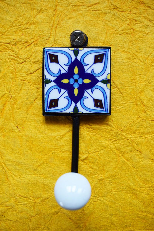 Hand Painted Blue Design Square Wall Hooks