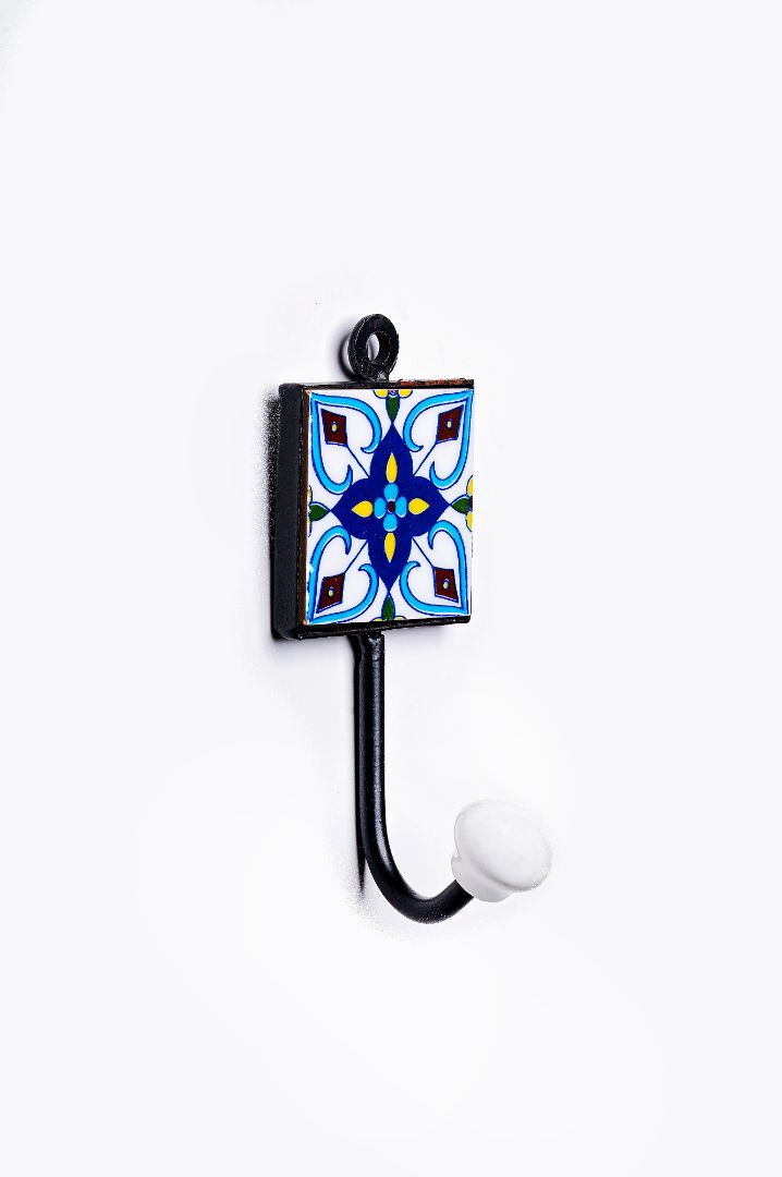 Hand Painted Blue Design Square Wall Hooks2