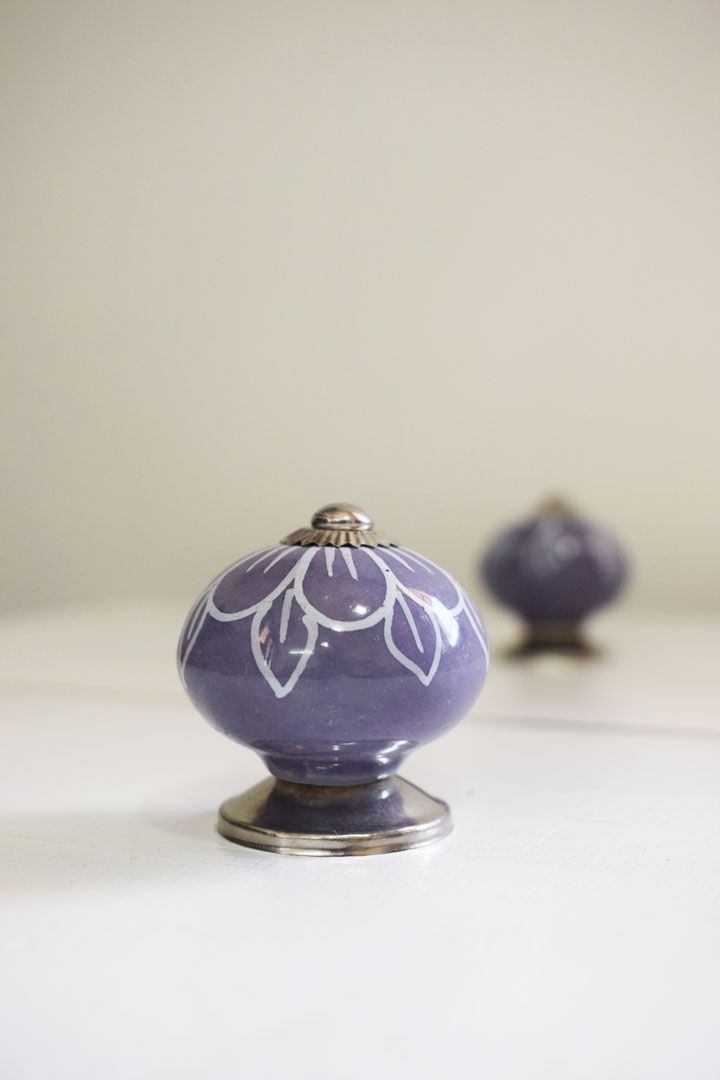 Hand Painted Lavender Designed Ceramic Knob / Drawer Pulls