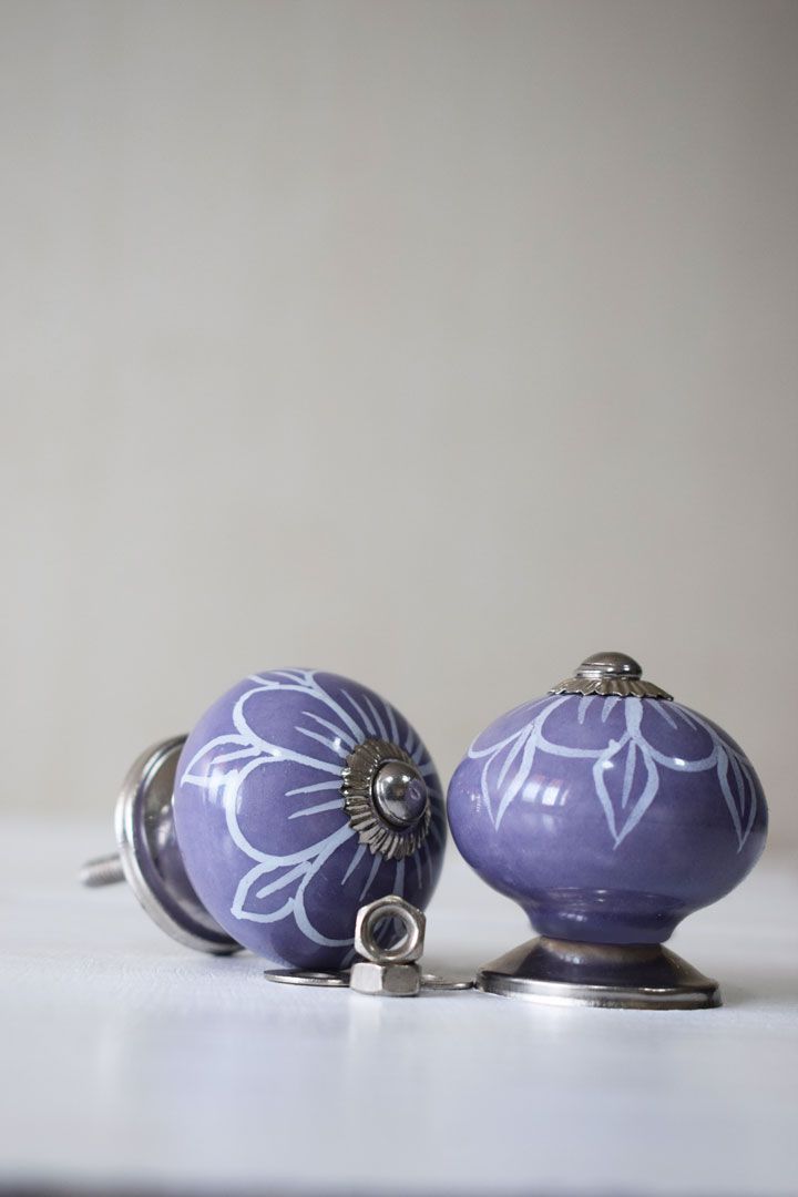 Hand Painted Lavender Designed Ceramic Knob / Drawer Pulls2