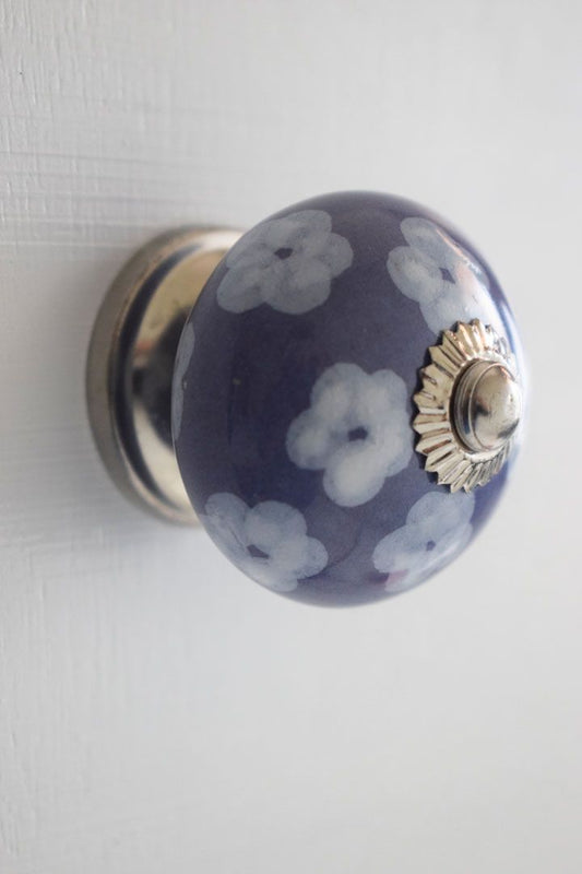 Hand Painted Lavender Flower Designed Ceramic Knob / Drawer Pulls 