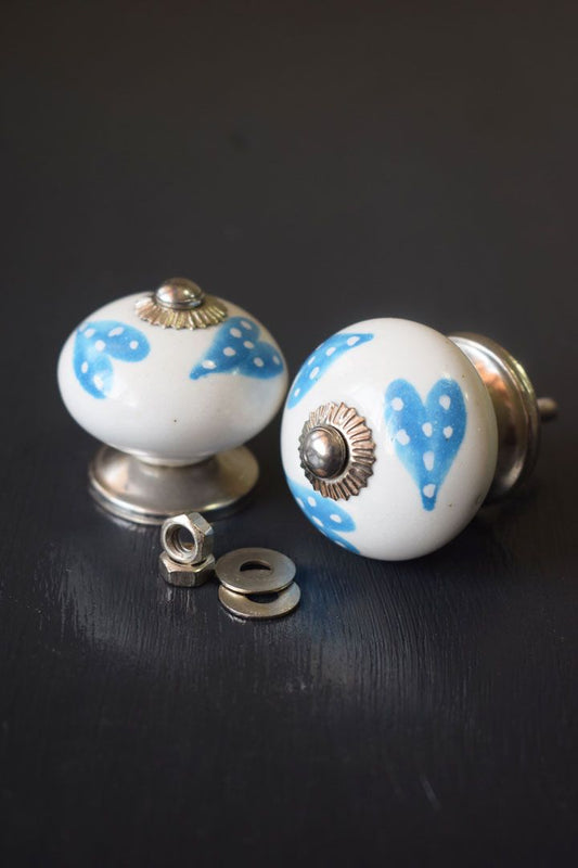 Hand Painted White with Blue Designed Ceramic Knob / Drawer Pulls2