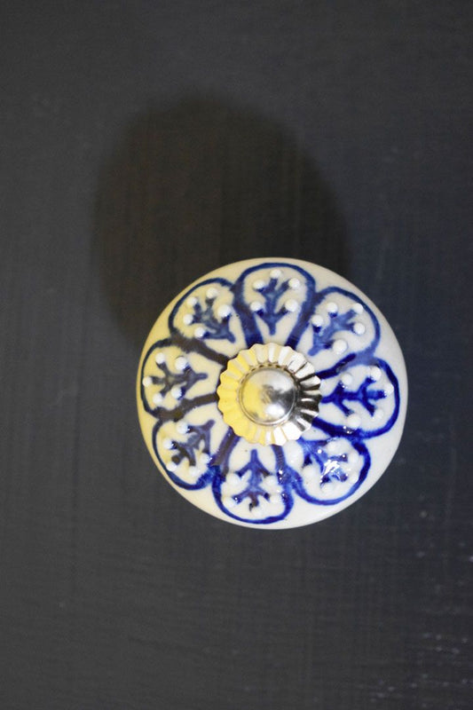 Hand Painted White with Blue Designed Dotted Ceramic Knob / Drawer Pulls3