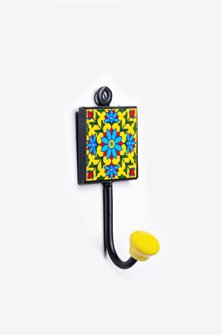 Hand Painted Yellow Design Square Wall Hooks with Boho Design2