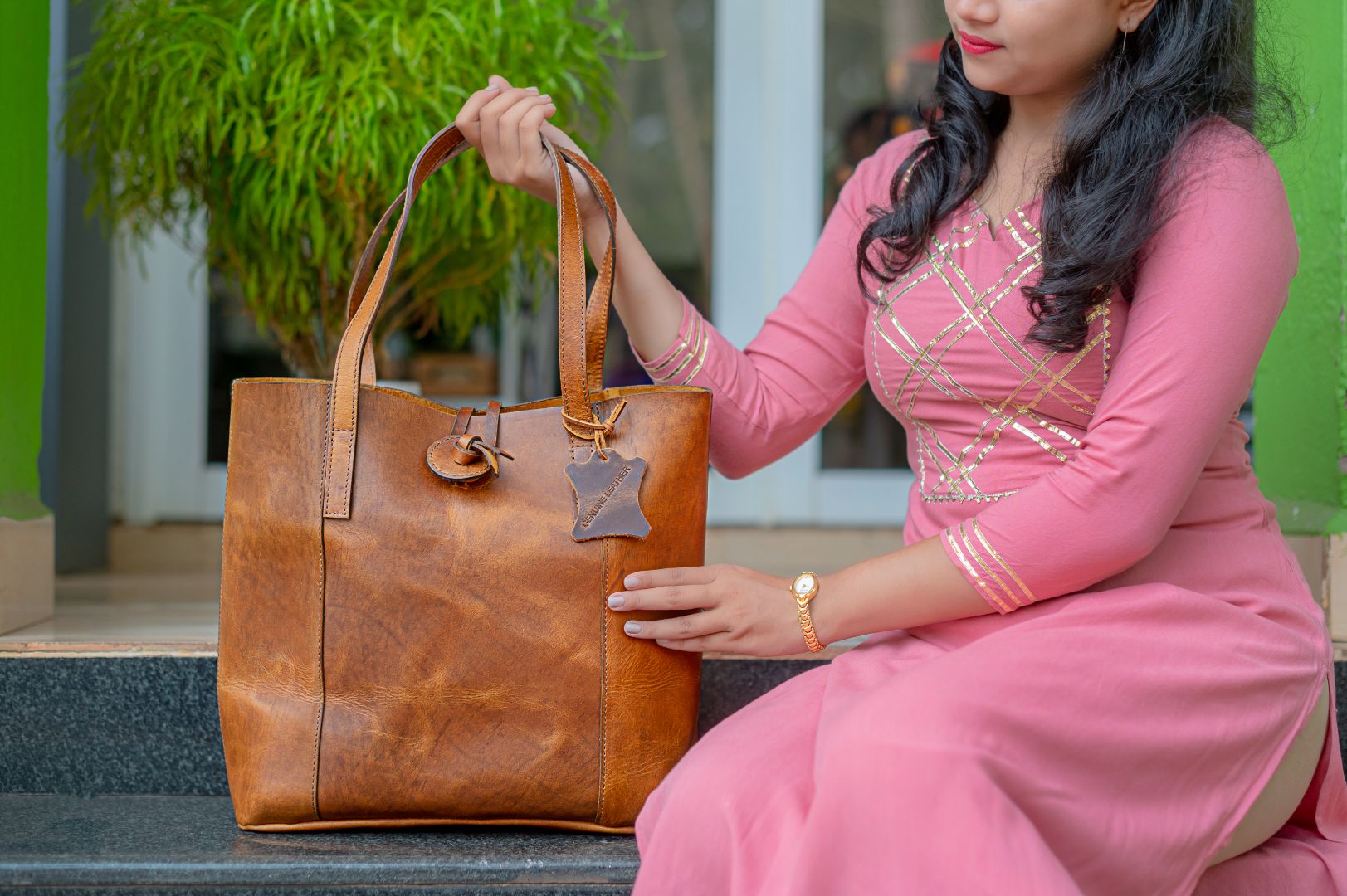 Handcrafted Premium Leather Tote - Camel