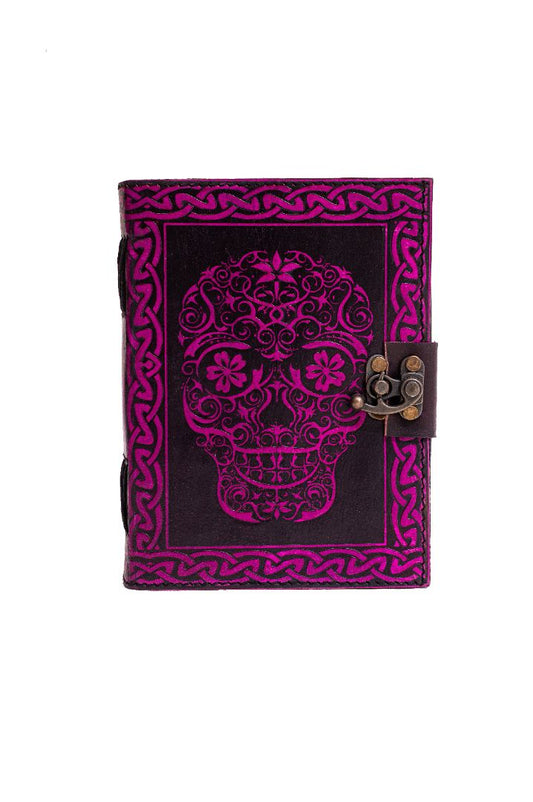 Handmade leather cover Diary with Mexican skull Metal Lock3