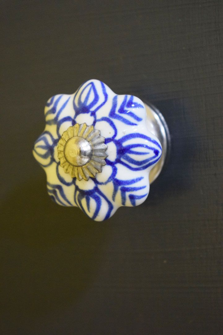 Handpainted Ceramic Pumpkin Shape Blue Designed Knob