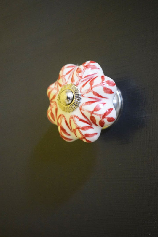 Handpainted Ceramic Pumpkin Shape Red Designed Knob 