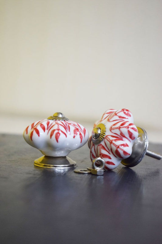 Handpainted Ceramic Pumpkin Shape Red Designed Knob 3