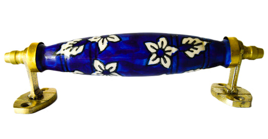Hand Painted Blue with White Flower Ceramic Handle