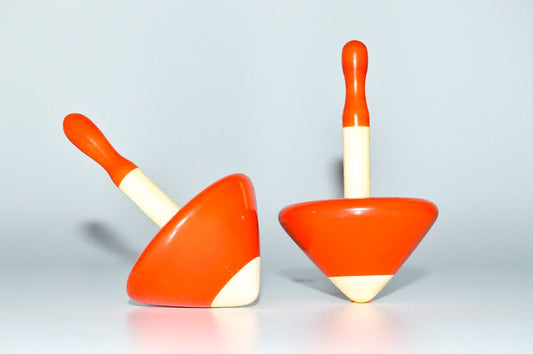 Neon Orange Spin Tops - Educational Channapatna Wooden Toys