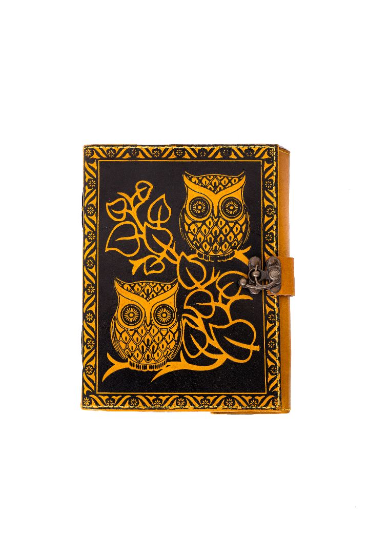 Traditional & Classic Yellow Owl Leather Notebook with brass Lock3