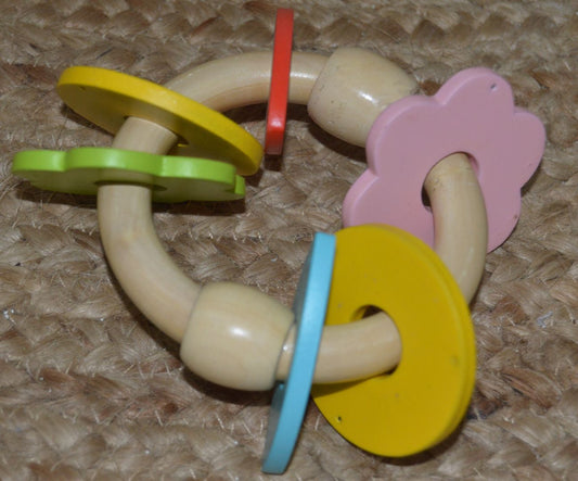  Wooden Circular Rattle with Flower Rings Toy for Newborn - Channapatna Toy