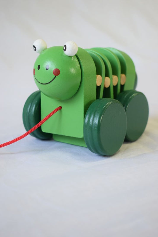 Caterpillar Pull Along Toy - Channapatna Wooden Toy Green