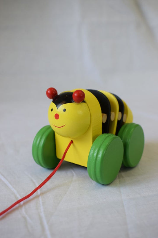 Caterpillar Pull Along Toy - Channapatna Wooden Toy Yellow